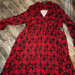 3/$25 TorridRed and Black Plaid Button-Up Dressnew